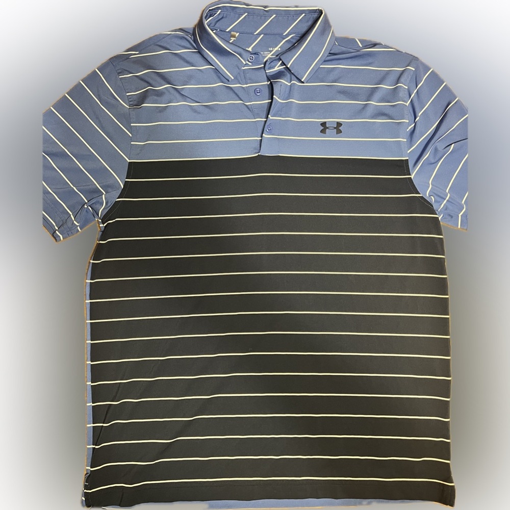 Under Armour Polo- Blue and Navy w/ White Stripes